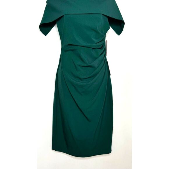 VINCE CAMUTO GREEN OFF THE SHOULDER BODY CON RUCHED DRESS SIZE 6 NWT $148 - Picture 3 of 16